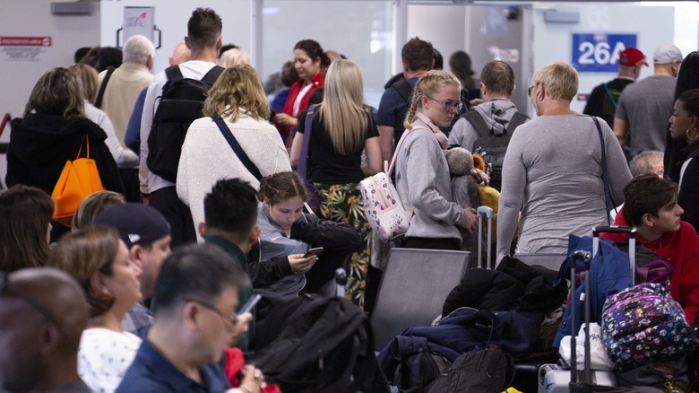 Crowd of travelers inside LAX