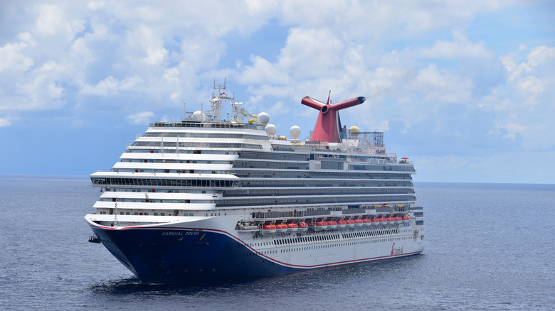 Carnival cruise ship "Carnival Dream" approaching the dock at Costa Maya