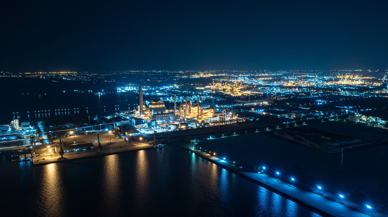 Oil refinery at night