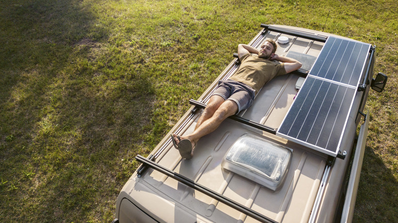 RV camper van with solar panels