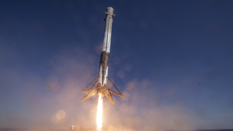Falcon 9's first stage attempting to land