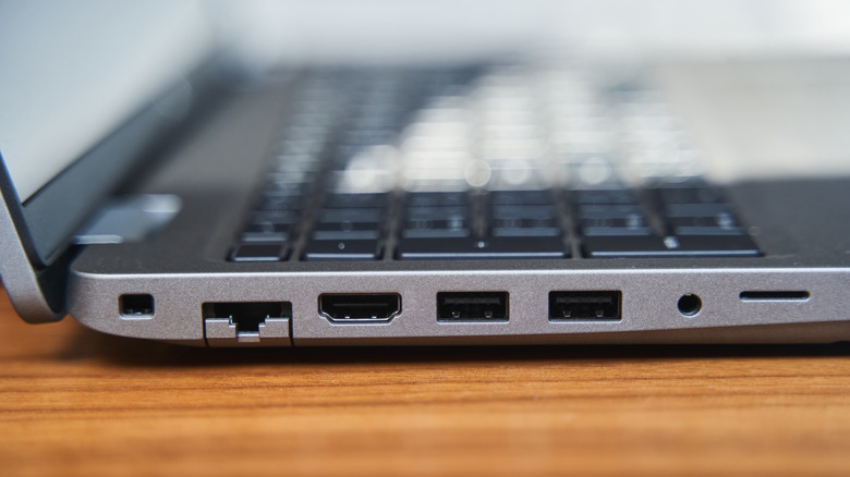 close-up of USB ports on a laptop