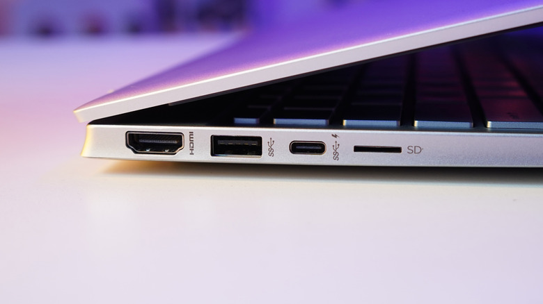 close-up of ports on a laptop