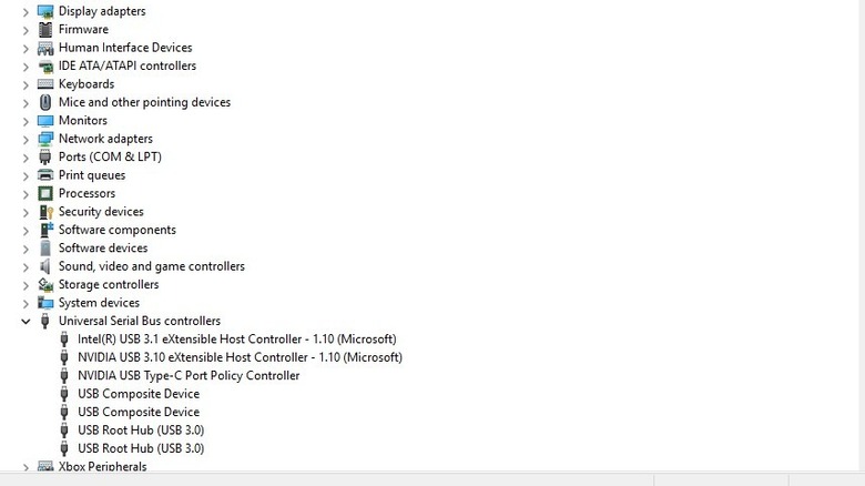 USB Controlegers enumerados en Windows Device Manager