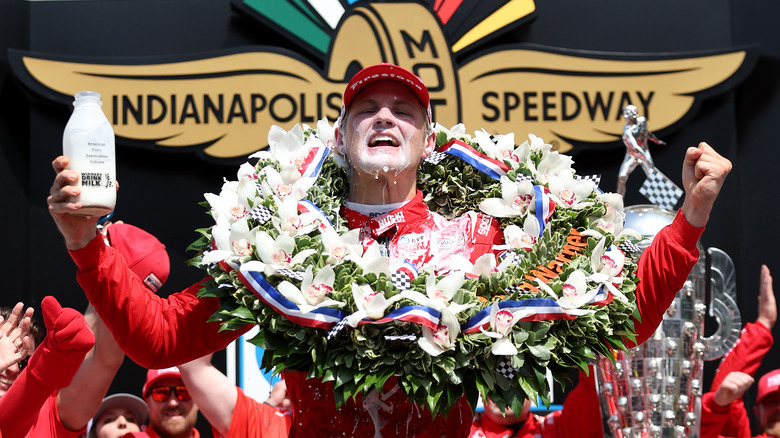 Marcus Ericsson with milk at 2022 Indy 500