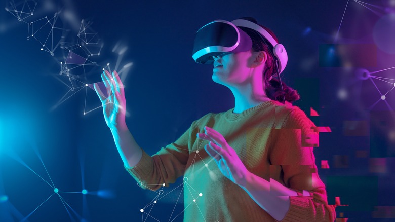 Woman interacting with metaverse