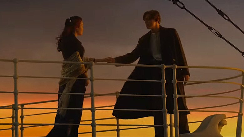 Jack and Rose at sunset on a big boat.