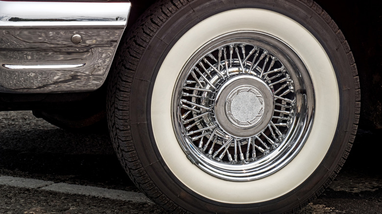 White-walled tire on a classic vehicle.
