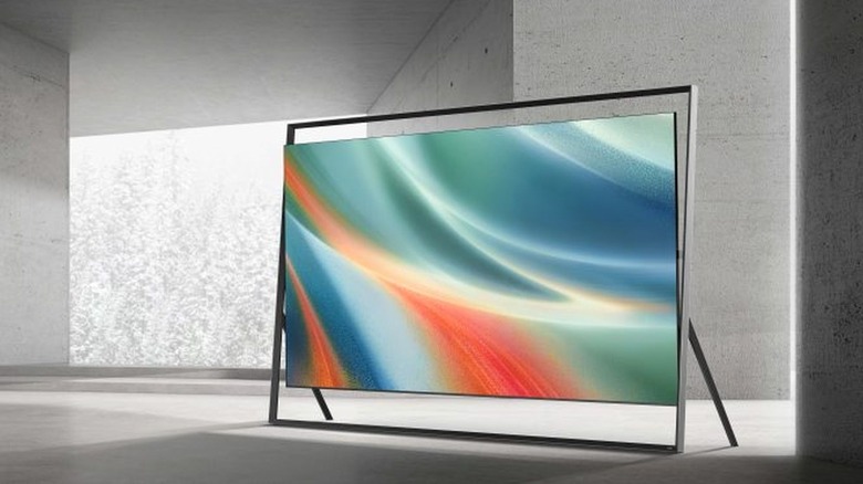 The 130-inch Samsung R95H Micro RGB television in a building with gray walls.