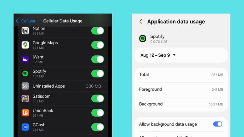 Spotify data usage per month on iOS and Android