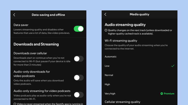 Lower Spotify data usage with Data Saver and lower audio streaming quality