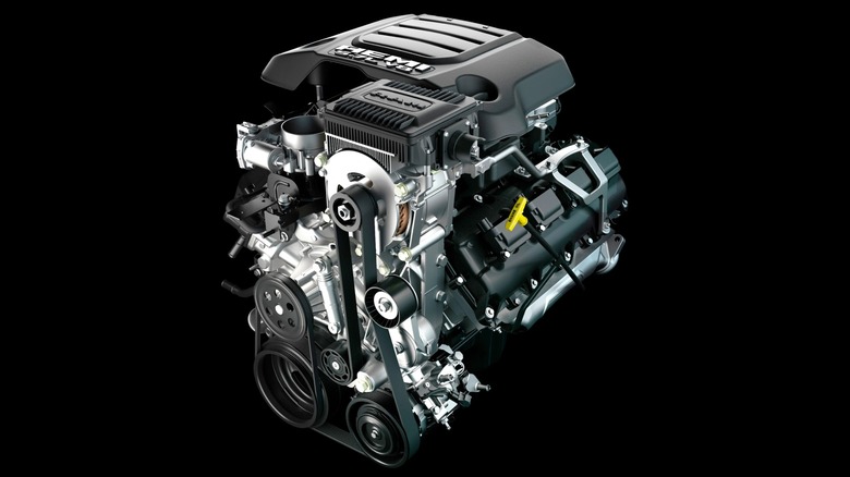 5.7L HEMI V8 from 2020 Ram 1500 on a black background