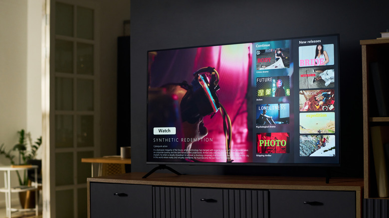 LED TV placed inside the living room on a wooden cabinet