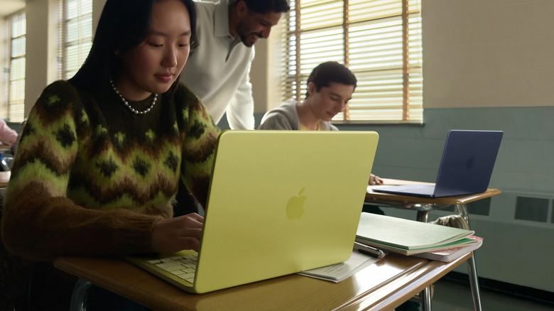 A student uses a MacBook Neo in class
