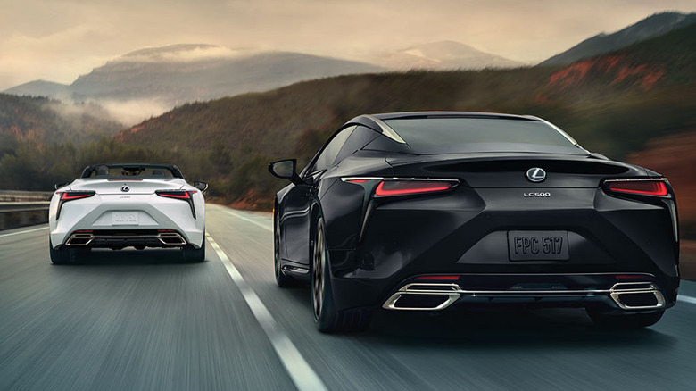 Lexus LC coupe and convertible driving side by side