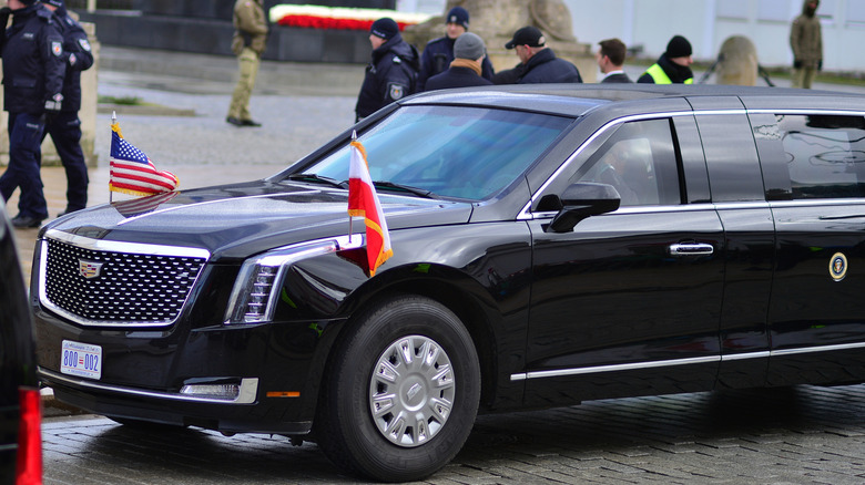 Quarter view of the presidential limousine