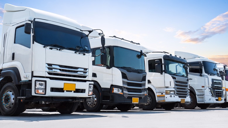 Semi trucks lined up