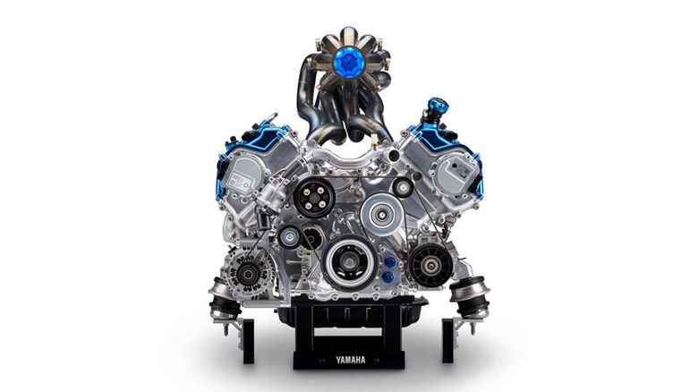 A front facing view of Toyota and Yamaha's hydrogen-powered V8