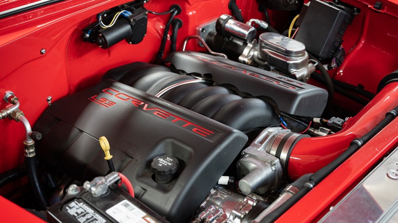 LS3 engine in a Chevrolet Belair engine bay