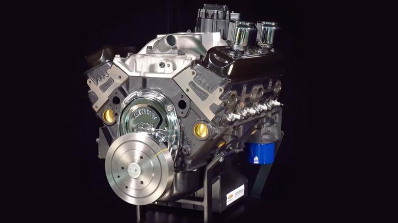 Chevrolet CT350 circle track crate engine on black background
