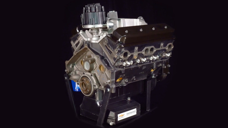 Chevrolet CT350 circle track crate engine on black background