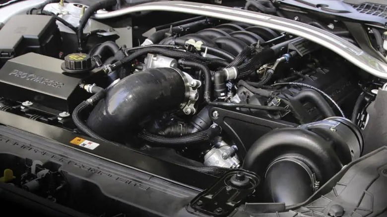 close up of a supercharged V8 engine