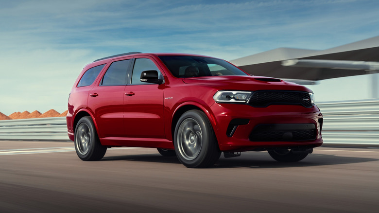 A red 2026 Dodge Durango R/T in motion