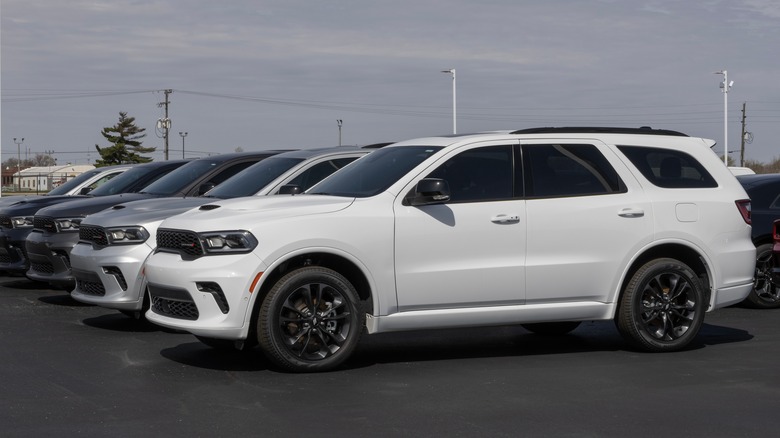 Multiple Dodge Durango GTs on display at a dealership.