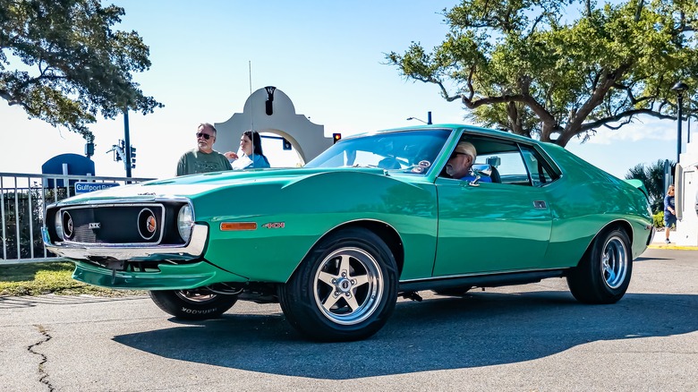 Front left view of green 1971 AMC Javelin Coupe