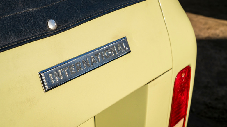 Close-up of International logo on an International Scout