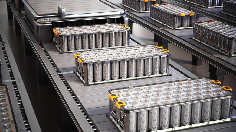 Lithium-ion battery packs on a production line