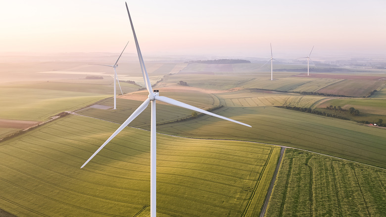 Wind turbines in the middle of a European field