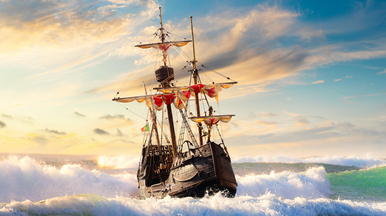 Sailing ship close to shore