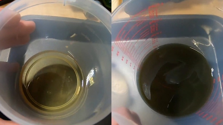 Split Image: fresh oil versus used oil