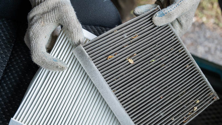 Old and new cabin air filters.