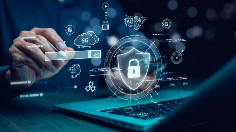 Cyber security and Security password login online concept Hands typing