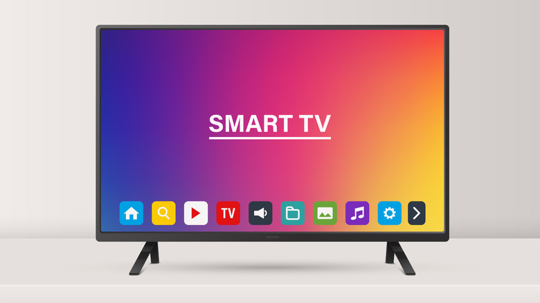 A colorful illustration of a smart TV, showing a mock up of the TV and streaming apps