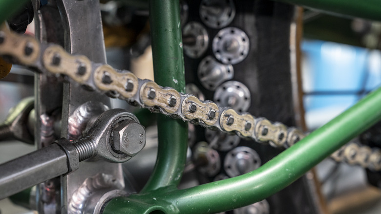 Close up of a motorcycle's chain
