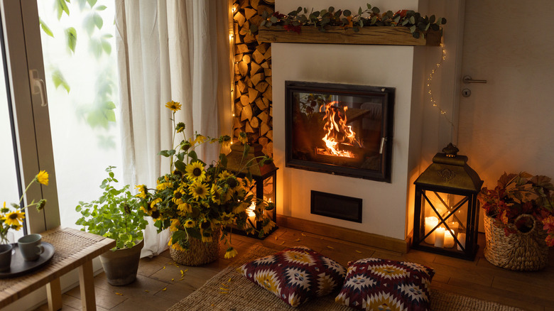 A beautiful house with a burning furnace