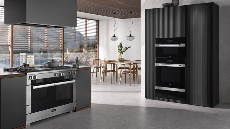 A modern-looking kitchen with appliances.