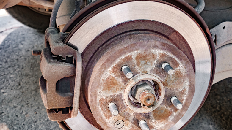 The caliper and rotors of a disc brake system