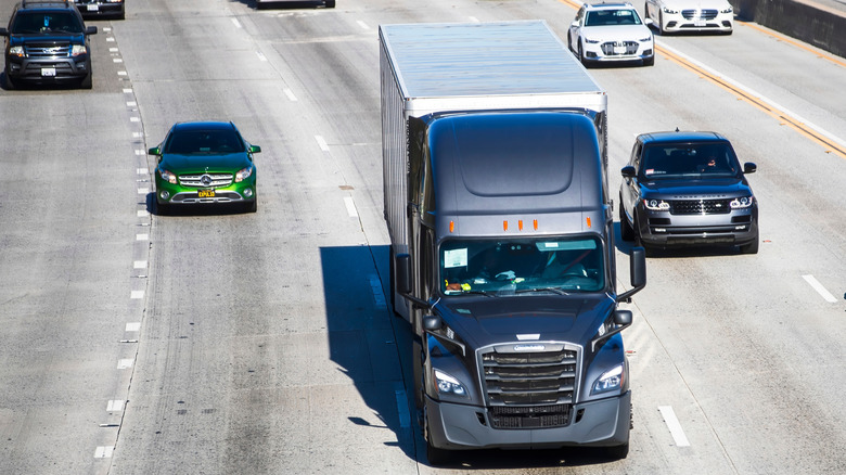 Semi truck on the freeway in California