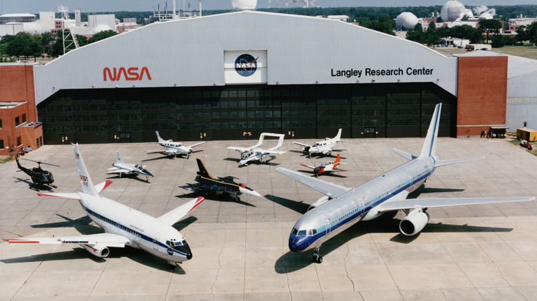 Boeing 737-100 and 737-200 planes along with other jets on a NASA tarmac