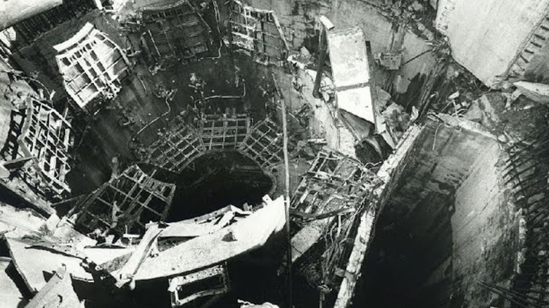 The damaged silo after the Titan II explosion in Damascus, Arkansas