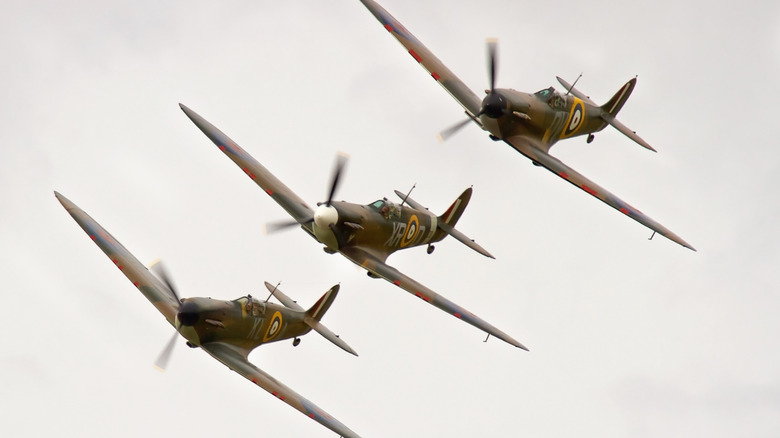 Three Spitfires flying in close formation