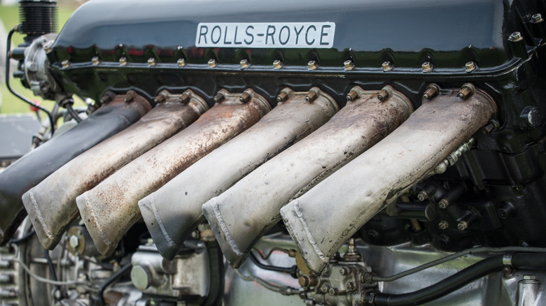 Close-up of a Rolls-Royce Merlin engine's exhausts