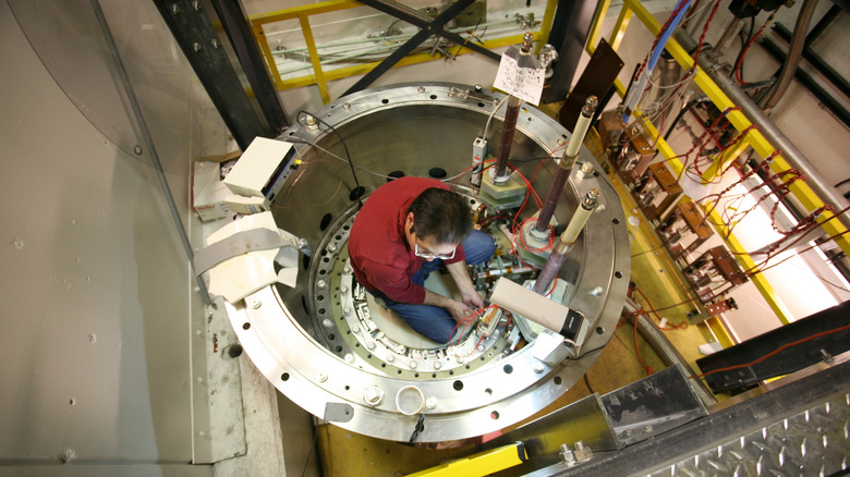Mike Pacheco assembles the ational High Magnetic Field Laboratory's Pulsed Field Facility in Los Alamos, New Mexico.