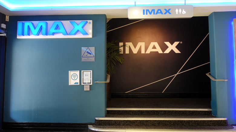 A cinema's entance with the IMAX logo