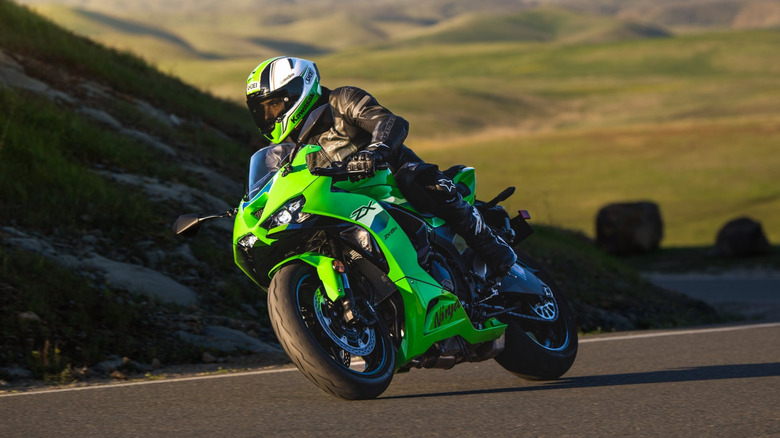 2026 Kawasaki Ninja ZX-6R being ridden on a mountain road