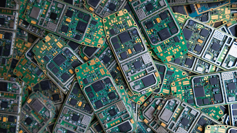A pile of electronic waste on factory floor